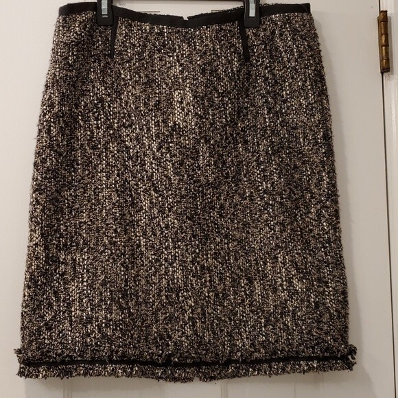 TALBOTS TWEED STRAIGHT BLACK TEXTURED WOOL SKIRT SIZE 10P 10 PETITE BOUCLE - Picture 2 of 14